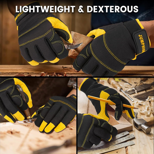 JUMPHIGH Mens Work Gloves, Synthetic Leather Mechanic Gloves Utility Gloves, Touchscreen Working Gloves for Multipurpose, Construction, Warehouse,