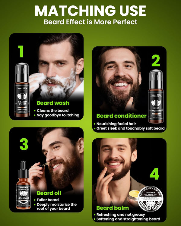 Beard Grooming Kit, Beard Oil and Balm, Beard Wash & Conditioner, Beard Brush & Comb Set with Scissors, Birthday Gifts for Men, Valentines Gifts