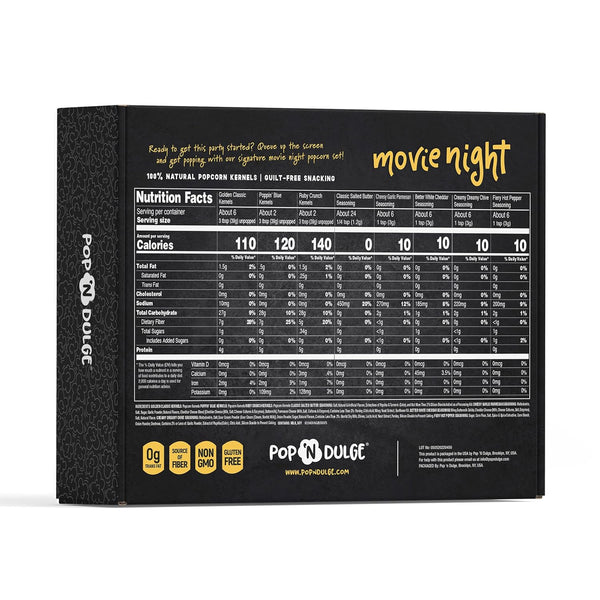 Pop N' Dulge Popcorn Movie Night Supplies 16 Pcs Gift Set, 5 Gourmet Popcorn Kernels, 5 Seasoning Variety Packs Non-Gmo Kosher Snacks, Great
