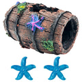 GSD Star-Fish Broken Barrel Decor Resin Betta Tank Accessories Ornaments for Cave Hide Decorations, Broken Barrel X 1Pc, Blue Star Fish Ornaments