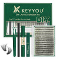 DIY Lash Extension Kit KEYYOU 300Pcs Individual Eyelash Extension Kit 40D 0.07D Curl 9-18MIX Lash Clusters Kit with Lash Glue Remover Applicator