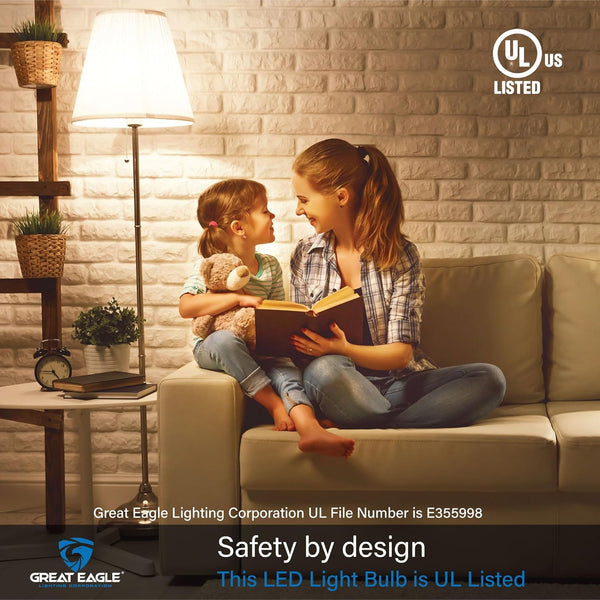 Great Eagle GU24 Led Bulb - A19 Shape, 9W (60W Equivalent), Dimmable, 5000K Daylight, UL Listed, Twist-In Light Bulb, 2 Prong Light Bulbs (4-Pack)