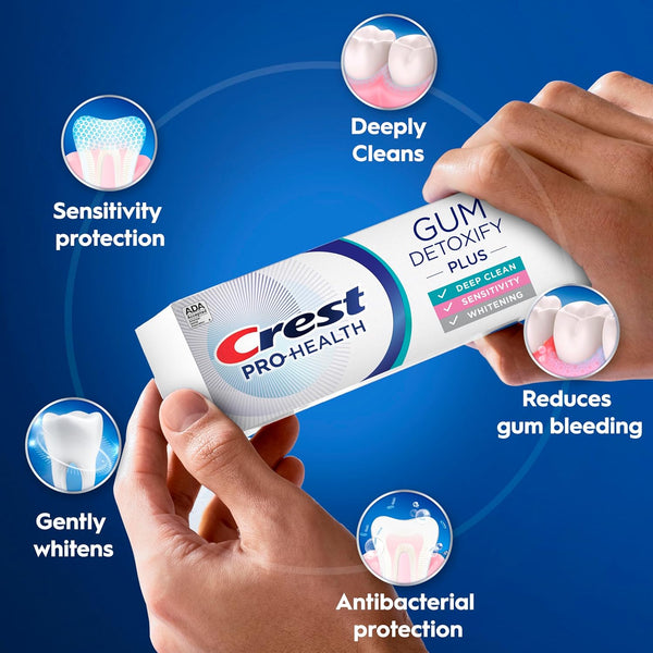 Crest Pro-Health Gum Detoxify plus Toothpaste 4.5 Oz Pack of 3 - Antibacterial Fluoride Toothpaste, Sensitivity Protection, Whitens Teeth,