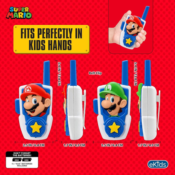 Super Mario Bros Walkie Talkies Kids Toys, Long Range, Two Way Static Free Handheld Radios, Designed for Indoor or Outdoor Games for Kids Aged 3