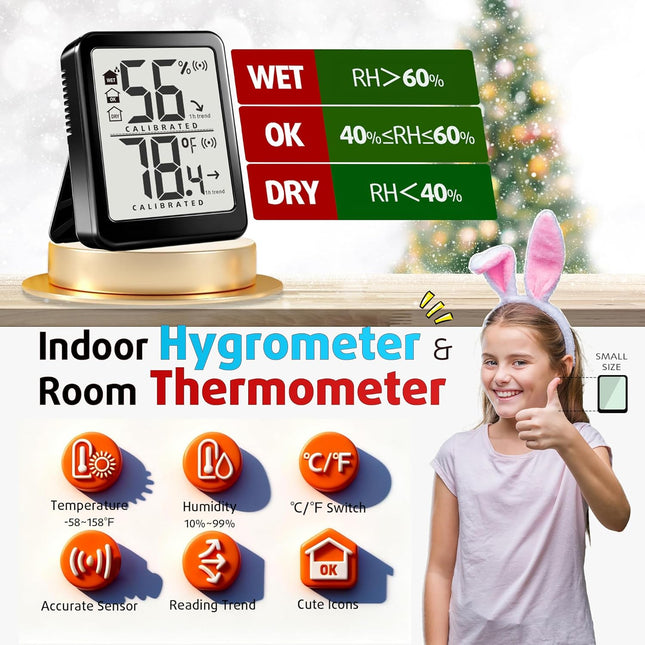 Antonki Room Thermometer Small Hygrometer Indoor Humidity Monitor Sensor, Digital Temperature and Humidity Meter Gauge f