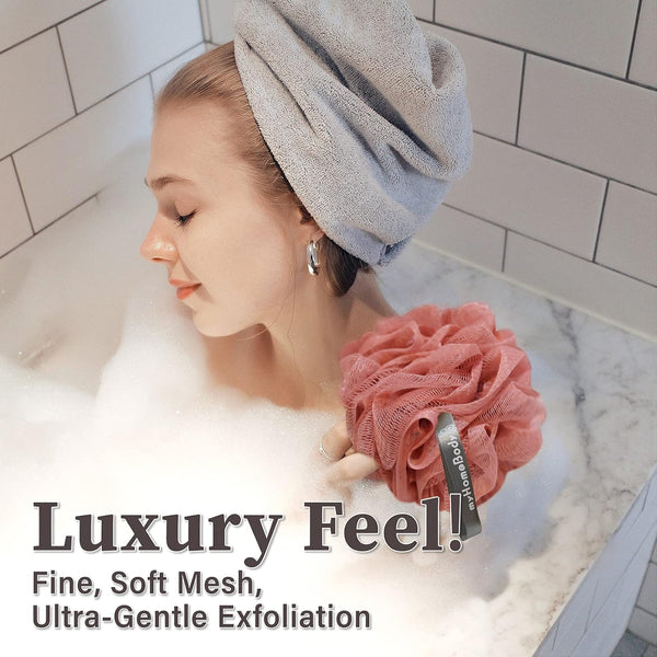 Myhomebody 60G Loofah Sponge, Body Scrubber, Bath Sponge, Loofah for Women, Men, Exfoliating Sponge Shower Pouf with Activated Charcoal - 2 Peach
