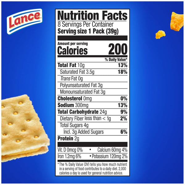 Lance Sandwich Crackers, Captain'S Grilled Cheese Wafers, 8 Ct Box