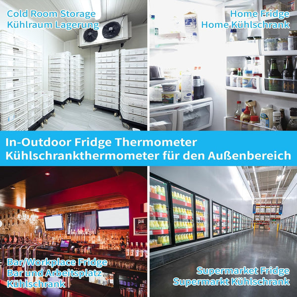 Fridge Thermometer Freezer Thermometer Digital Refrigerator Thermometer with Magnetic Attachment in-Outdoor Alarm Thermometer with Waterproof