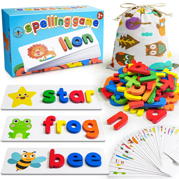 BEESTECH Alphabet ABC Learning Educational Toys for 2 3 4 5 Years Old Boys Girls, Wooden Puzzle Flash Cards Preschool Activity Letter Matching