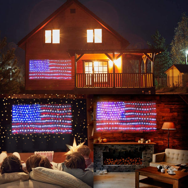 HYH American Flag Lights with 420 Super Bright Leds Waterproof Led Flag Net Light of the United States for Memorial Day,Yard,Garden