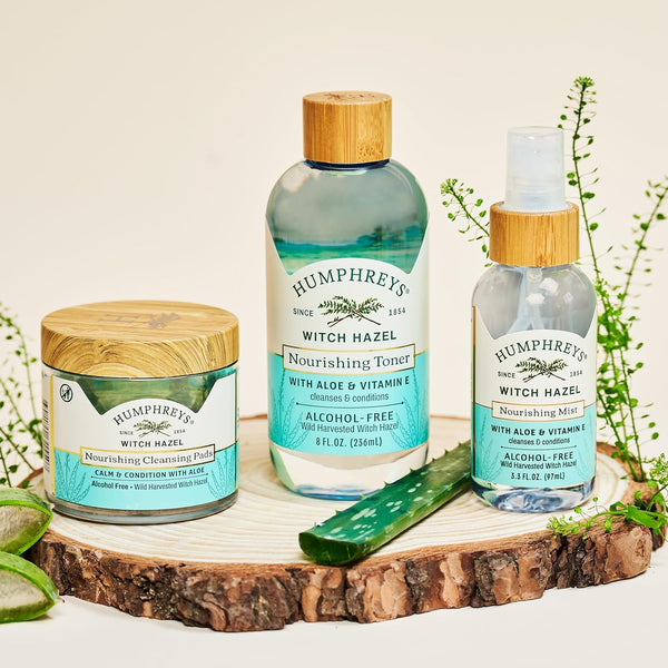 Humphreys Witch Hazel Nourishing Cleansing Pads | Wild Harvested Witch Hazel & Aloe | Alcohol-Free | Natural | Hydrating | Biodegradable | 60 Pads