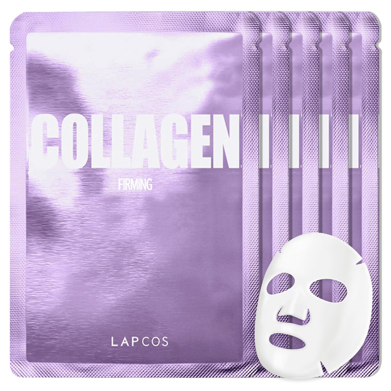 LAPCOS Collagen Sheet Mask, Firming Daily Face Mask with Collagen Peptides for Anti-Aging, Helps to Minimize Wrinkles, Restores Skin Elasticity &