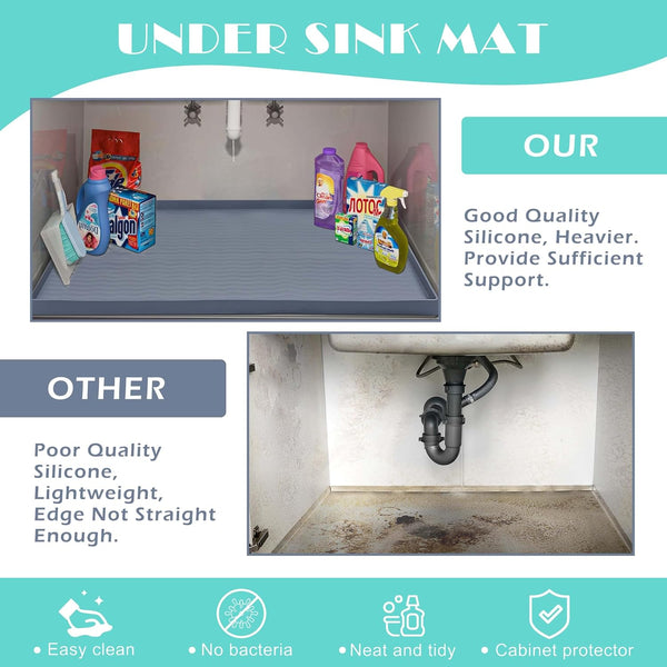 Waterproof Silicone under Sink Mat 31'' X 22'' Shelf Liner for Kitchen and Bathroom, Cabinet and Counter Protector, Storage and Organizers, Litter