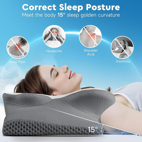 Cervical Neck Pillow, Memory Foam Neck Support Pillows for Sleeping, Shoulder Pillow for Side Sleepers, Back Stomach Sleepers, Certipur-Us
