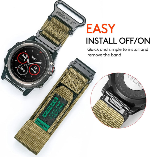 Compatible with Garmin Watch Band, Super Rugged Nylon Sports Strap with Woven Loop Design for Fenix/Forerunner/Approach/Marq/Quatix/D2 Series,