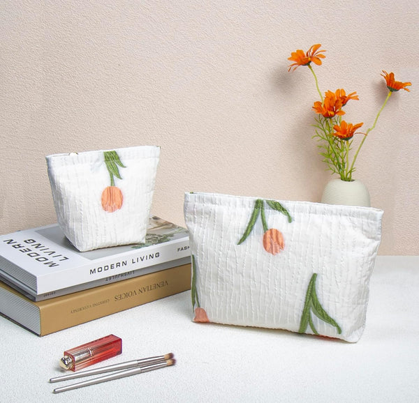2 Pcs Makeup Bags, Large Cosmetic Bag Travel Toiletry Bag Organizer for Women, Embroidery Craft, Floral Makeup Bag Small Cosmetic Pouch Purse with