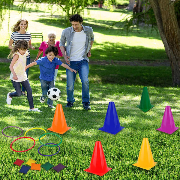Unanscre 31PCS 3 in 1 Carnival Outdoor Games Combo Set for Kids, Soft Plastic Cones Bean Bags Ring Toss Game, Gift for Birthday Party/Xmas