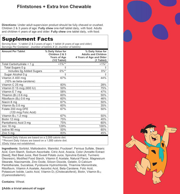 Flintstones Vitamins Chewable Kids Multivitamin with + Extra Iron for Toddler & Kid with Vitamin C, D, Vitamin B12, 160 Count (Packaging Will