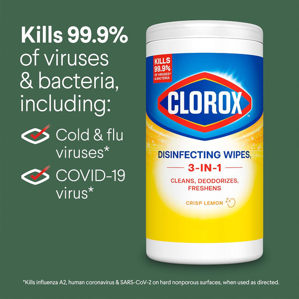 Clorox Disinfecting Cleaning Wipes for Spring Cleaning & Allergy Season, Bleach Free, Fresh Scent and Crisp Lemon, 75 Count Each, Pack of 3 Fresh