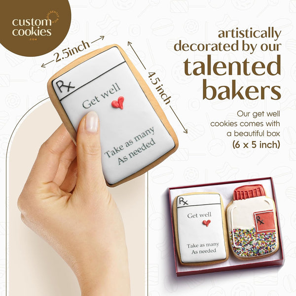 Custom Cookies Get Well Cookies - Set of 2 Kosher Decorated Vanilla Sugar Cookies - Express Feel Better Wishes for Men, Women, and Kids - after