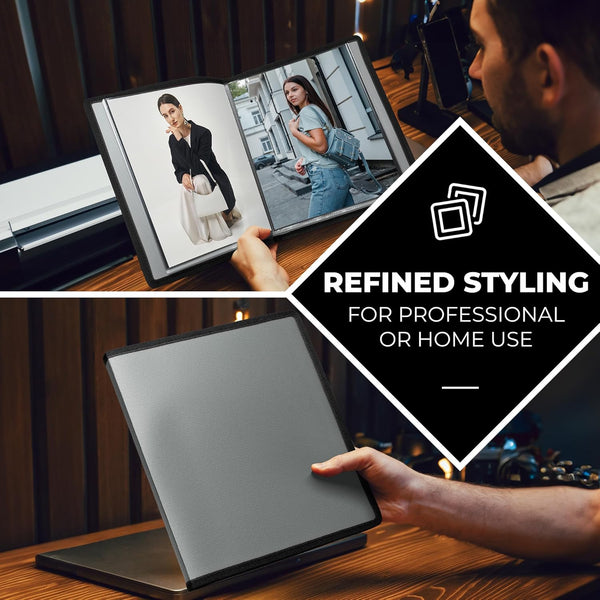 Dunwell Photo Album 8X10 (Silver) with Black Mounting Paper, 8 X 10 Photo & Art Portfolio Presentation Book, 24 Sleeves, Displays 48 Pages,