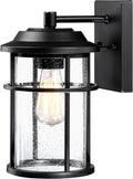 Outdoor Wall Lantern, Exterior Waterproof Wall Sconce Light Fixture, Anti-Rust Black Wall Mount Lighting with Seeded Glass Shade, E26 Socket Front