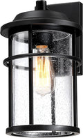 Outdoor Wall Lantern, Exterior Waterproof Wall Sconce Light Fixture, Anti-Rust Black Wall Mount Lighting with Seeded Glass Shade, E26 Socket Front