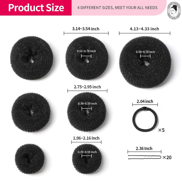 Teenitor Hair Styling Kit: 5 Bands, 20 Bobby Pins, 7 Chignons (2 Small, 2 Medium, 1 Large, 1 Extra-Large), Black