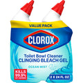Clorox Toilet Bowl Cleaner, Clinging Bleach Gel, Ocean Mist - 24 Ounces, Pack of 2