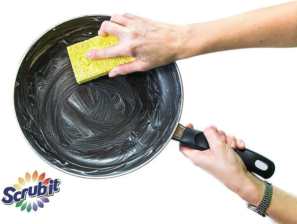 SCRUBIT Heavy Duty Scrub Sponges - Dishwashing Sponge along with a Tough Scouring Pad - Ideal for Cleaning Kitchen, Dishes, Bathroom - Yellow - 24