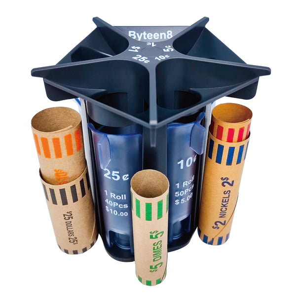 Coin Counter Coin Sorter Tubeï½Creative 5-In-1 Change Sorter Coin Organizerï½Change Counter Machine Coin Rollerï½Coin Bank Holder Coin