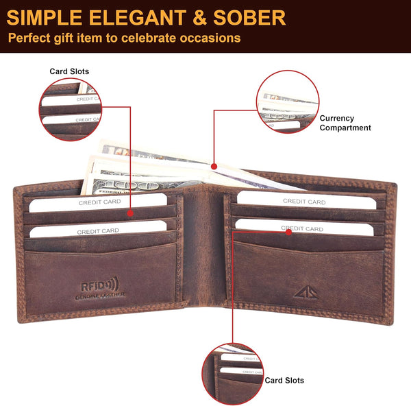 ASAD Genuine Leather Wallet for Men | Slim, Stylish, Genuine Leather Double Stitched RFID Blocking Bifold Stylish | Bifold Wallet with 8 Card Slot