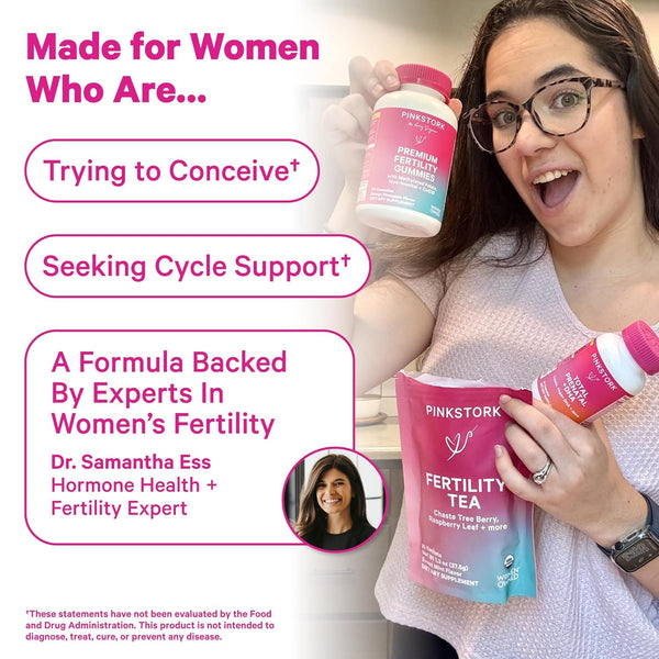 Pink Stork Organic Fertility Tea - Supports Conception for Her & Hormone Balance with Chaste Tree Berry (Vitex), Mint, and Red Raspberry Leaf -