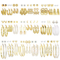 54 Pairs Gold Hoop Earrings Set for Women Multipack, Boho Fashion Statement Stud Hoop Earrings Pack with Pearl Butterfly Shaped Assorted Small Big