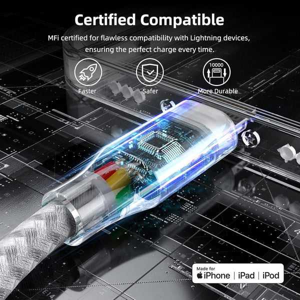 Iphone Charger 3 Pack 10 Ft Apple Mfi Certified Lightning Nylon Braided Cable Fast Charging Cord Compatible with Iphone 13 12 11 Pro Max XR XS X 8