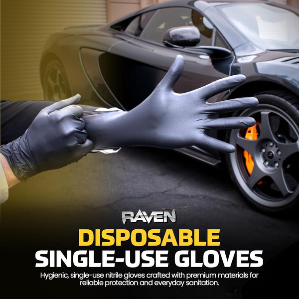 Raven Powder Free Nitrile Disposable Gloves 7 Mil - XL Latex Free, Chemical + Puncture Resistant, Textured Grip, Single Use for Automotive,