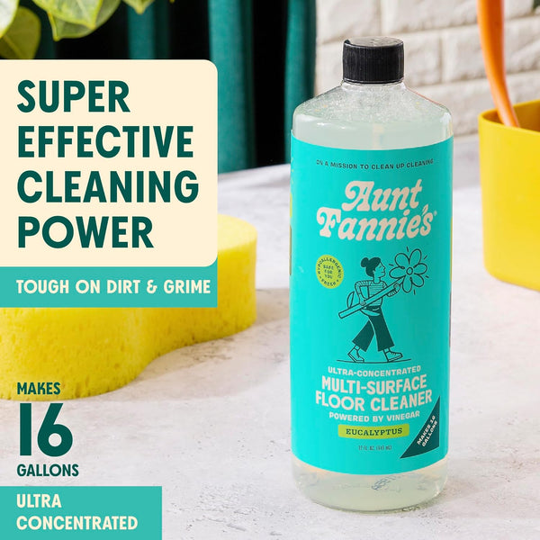 Aunt Fannie'S Ultra Concentrated Floor Cleaner Vinegar Wash, Multi-Surface Floor Cleaner for Mopping, Makes 16 Gallons, Eucalyptus Scent, 32 Oz.