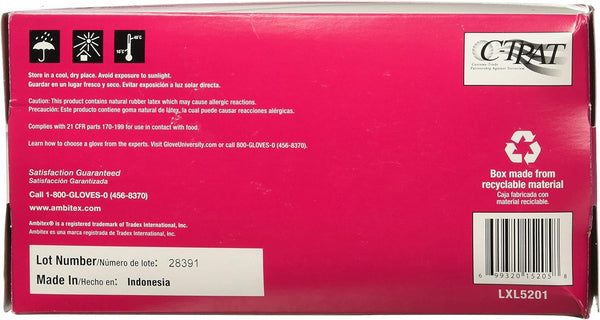 Ambitex Multipurpose Latex Powder Free Gloves, Extra Large, 100 per Box