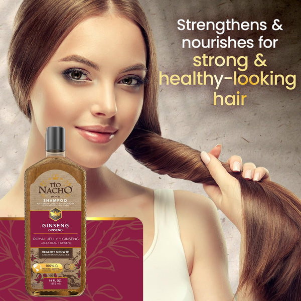 Tio Nacho Shampoo with Ginseng, Royal Jelly, Aloe Vera & Jojoba, Strengthening Hair Care to Reduce Loss & Breakage, Revitalizing, Nourishing