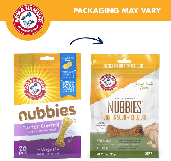 Arm & Hammer for Pets Nubbies Dental Treats for Dogs | Dental Chews Fight Bad Breath, Plaque & Tartar without Brushing | Peanut Butter Flavor, 20