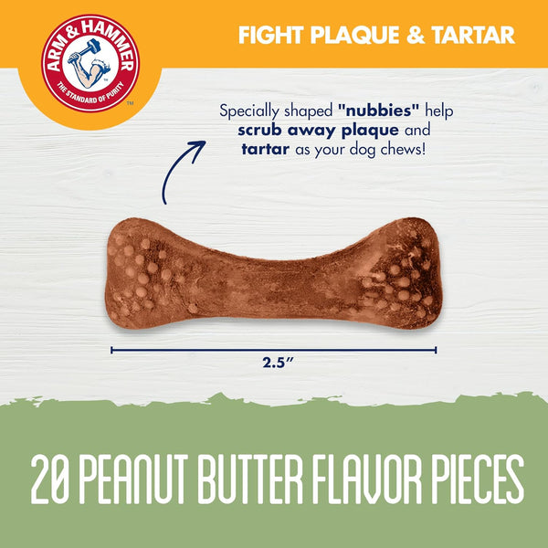 Arm & Hammer for Pets Nubbies Dental Treats for Dogs | Dental Chews Fight Bad Breath, Plaque & Tartar without Brushing | Peanut Butter Flavor, 20