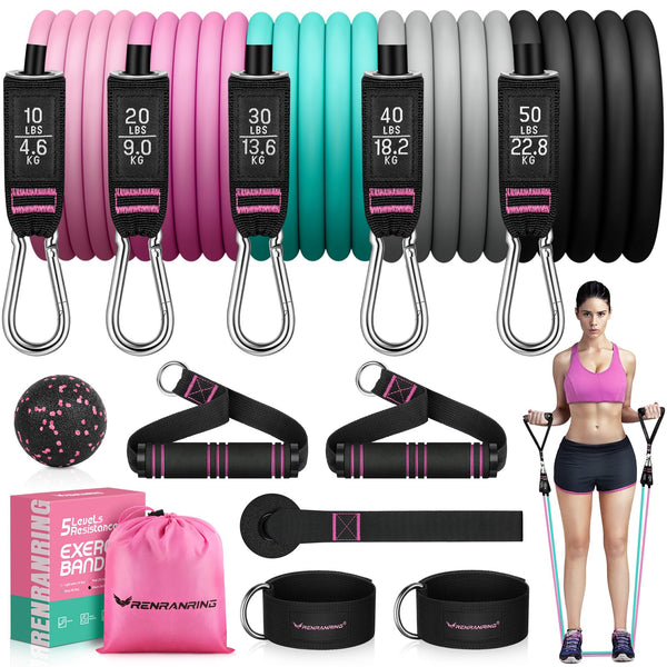 RENRANRING Resistance Bands for Working Out, 150LBS Exercise Bands, Workout Bands, Resistance Bands Set with Handles for Men Women, Legs Ankle