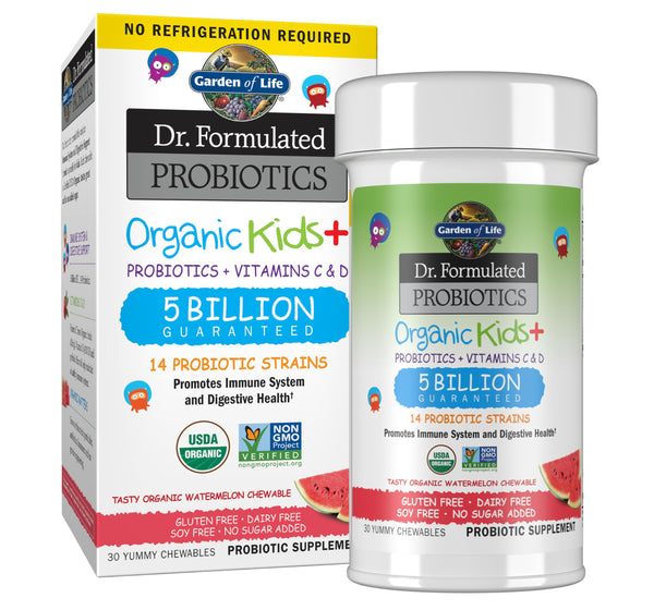 Garden of Life Dr. Formulated Probiotics Organic Kids+ plus Vitamin C & D - Watermelon - Gluten, Dairy & Soy Free Immune & Digestive Health