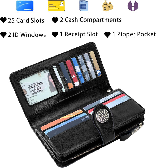 Travelambo Women'S Wallet RFID Blocking Credit Card Holder Large Capacity Wristlet Leather Wallets Purse