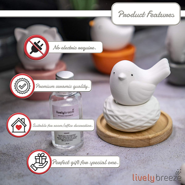 Little Bird Nest, Non-Electric Ceramic Diffusers for Essential Oils and Aromatherapy Fragrance, White Ceramic Diffusers in Car or Bathroom and