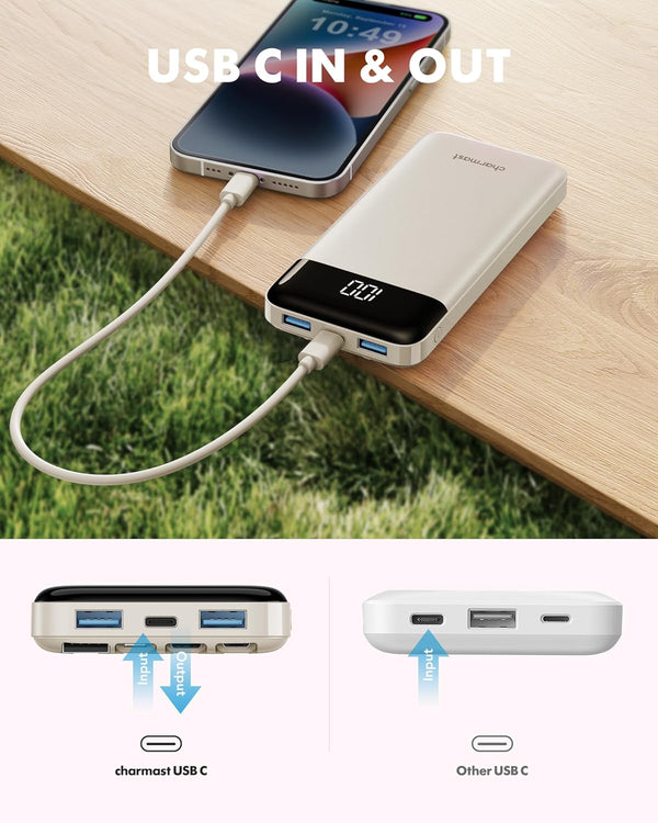Portable Charger with Built in Cables, Portable Charger with Cords Wires Slim 10000Mah Travel Essentials Battery Pack 6 Outputs 3A Fast Charging