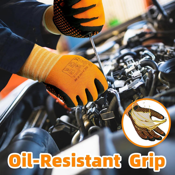 Schwer 3 Pairs LT5619 Work Gloves Micro-Foam Nitrile Coated, Level 4 Abrasion Resistant Nylon Working Gloves with Micro Dot Grip for Men Women,