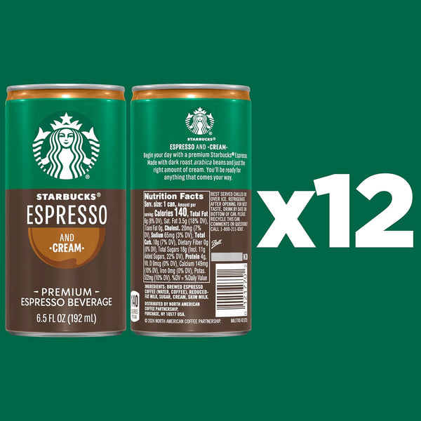 Starbucks - RTD Coffee Espresso and Cream, 6.5Oz Cans (12 Pack) (Packaging May Vary)