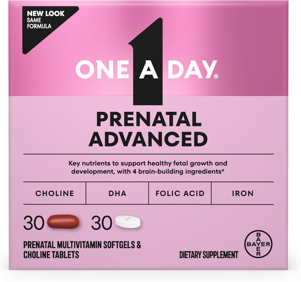 One a Day Womens Prenatal Advanced Complete Multivitamin with Brain Support* with Choline, Folic Acid, Omega-3 DHA & Iron for Pre, during and Post