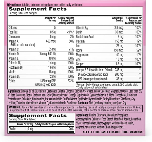 One a Day Womens Prenatal Advanced Complete Multivitamin with Brain Support* with Choline, Folic Acid, Omega-3 DHA & Iron for Pre, during and Post